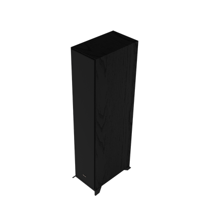 Klipsch R-600F tower speaker in black with magnetic grille attached