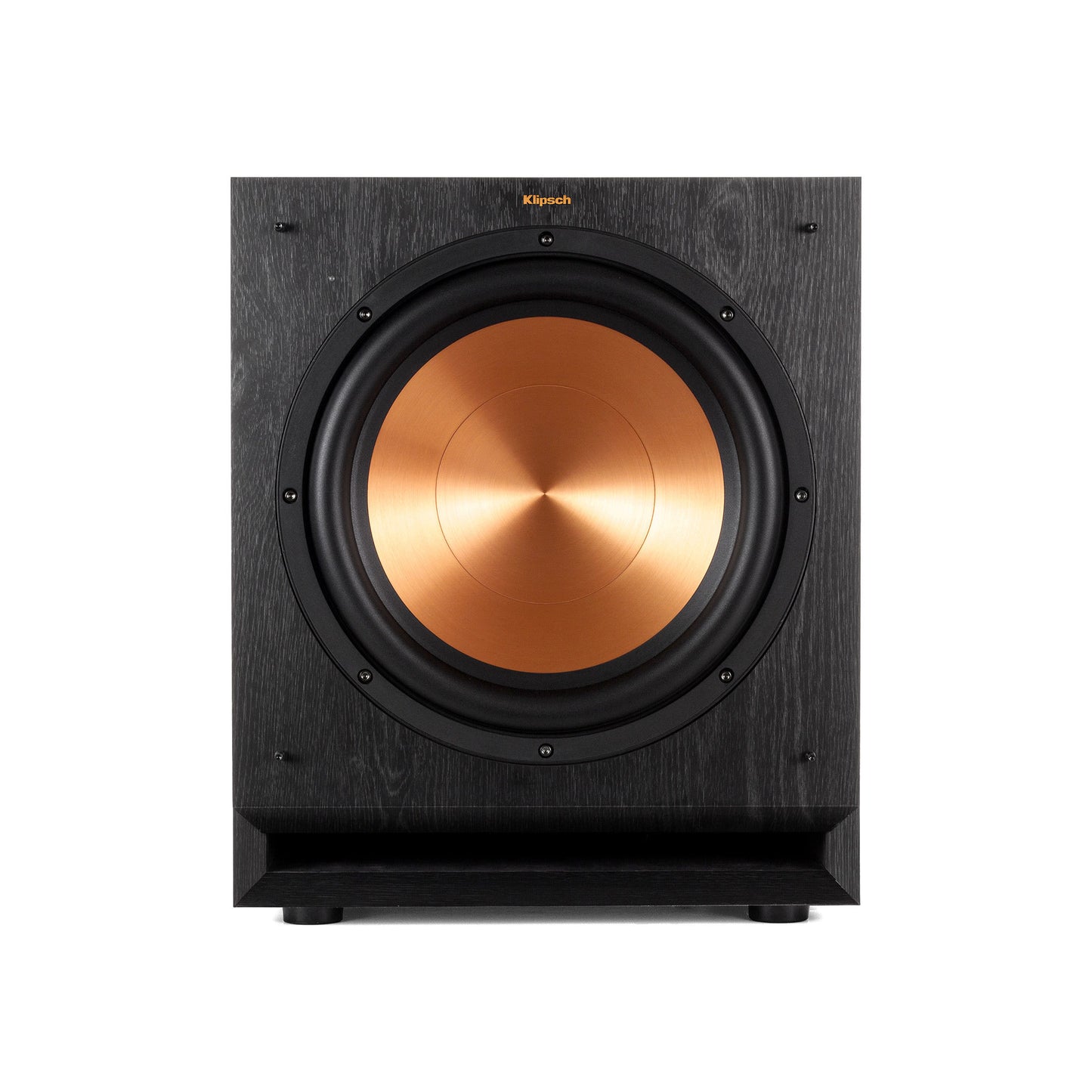 Klipsch SPL-120 front view showing 12-inch spun-copper woofer