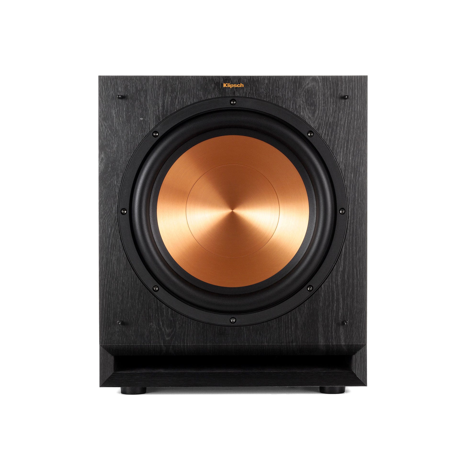 Klipsch SPL-120 front view showing 12-inch spun-copper woofer
