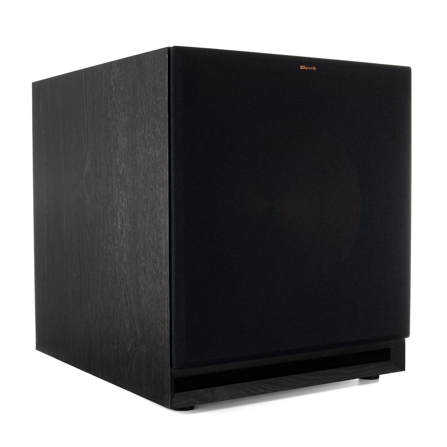 Klipsch SPL-150 ebony subwoofer front angle with grille on