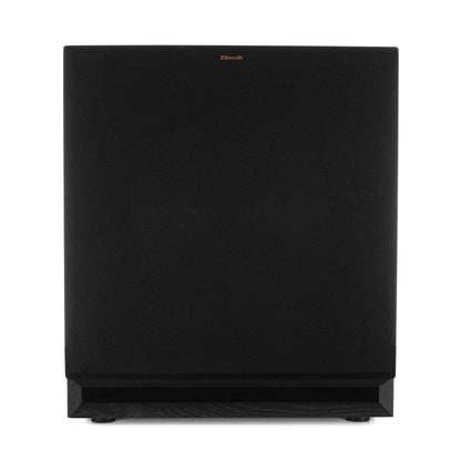 Klipsch SPL-150 ebony subwoofer front view with grille on