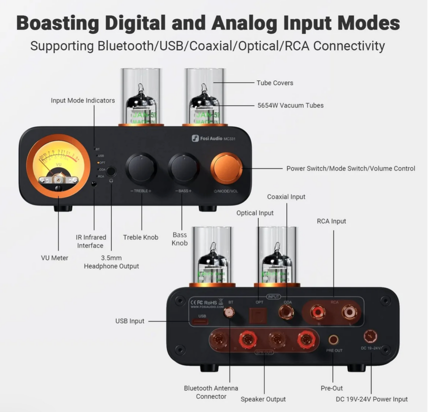 Fosi Audio MC331 Tube Integrated Bluetooth Amp