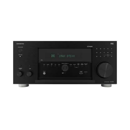 Onkyo TX-RZ70 AV receiver in black, front panel with flap open