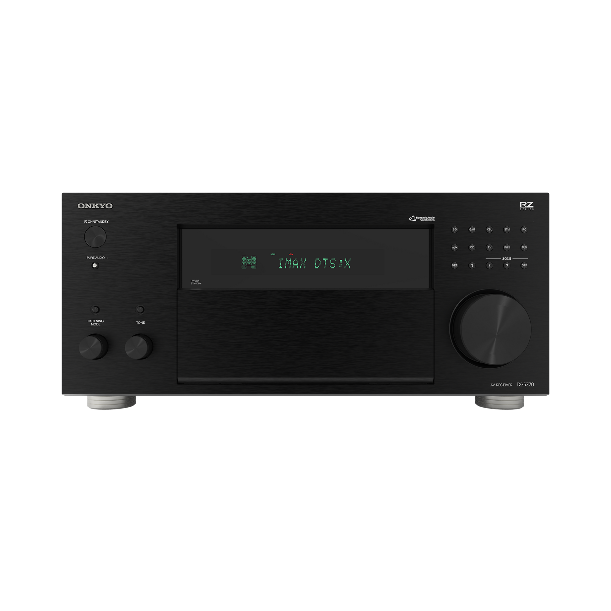 Onkyo TX-RZ70 AV receiver in black, front panel view