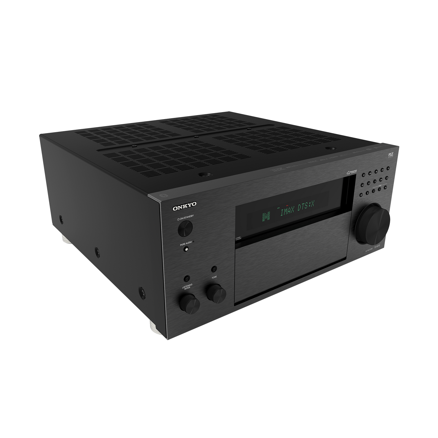 Onkyo TX-RZ70 AV receiver in black, front hero view
