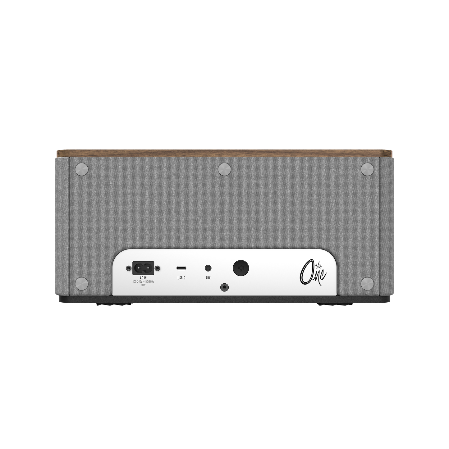 Klipsch The One Plus in Walnut, rear panel with Bluetooth and USB-C connections