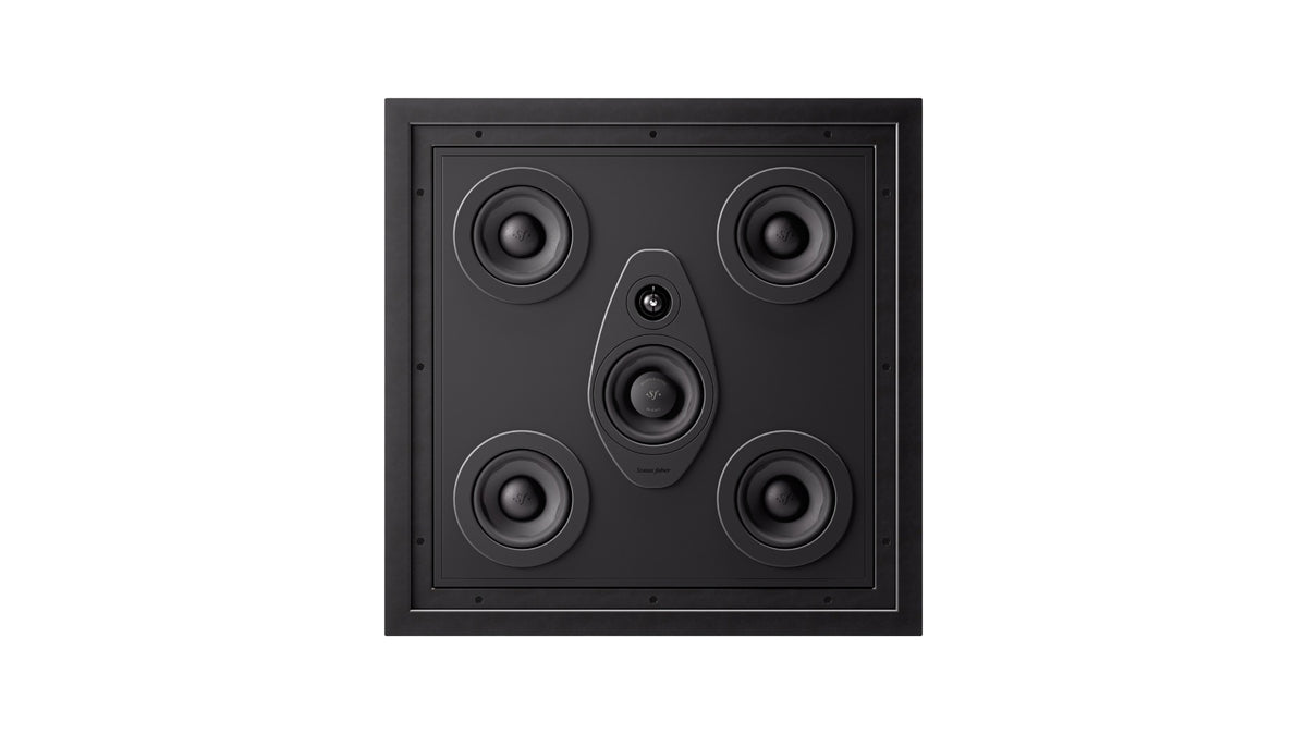 Sonus faber Arena 1 3-way in-wall speaker without the grille, revealing its exquisite Italian design in closer detail.