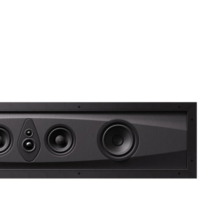 Close-up of the Sonus faber Arena 30H 4-way in-wall speaker without the grille, emphasizing its detailed Italian design.
