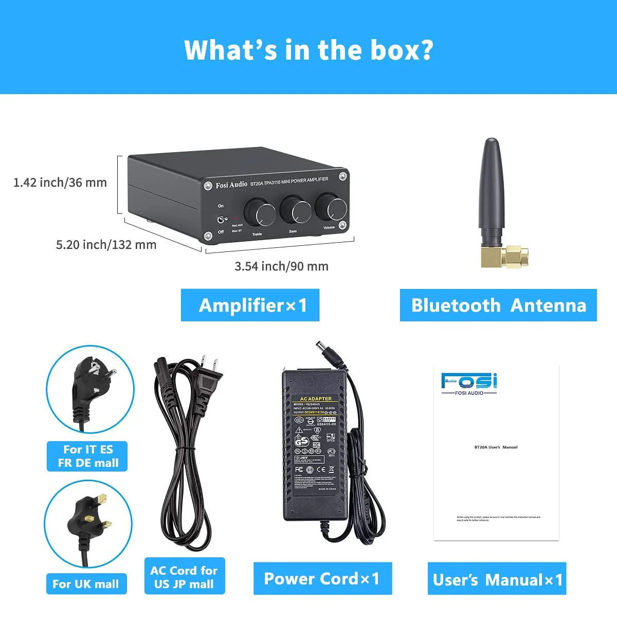 Fosi Audio BT20A Pro - 300W x2 2.0 Channel Bluetooth 5.0 Amplifier