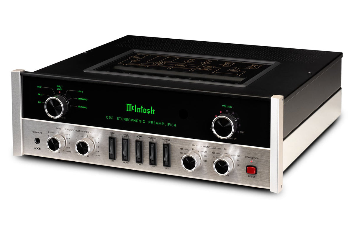 McIntosh C22 Mk V Tube Stereo Preamplifier, angled view