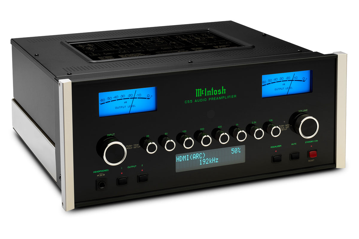 McIntosh C55 Solid-State Stereo Preamplifier, angled view