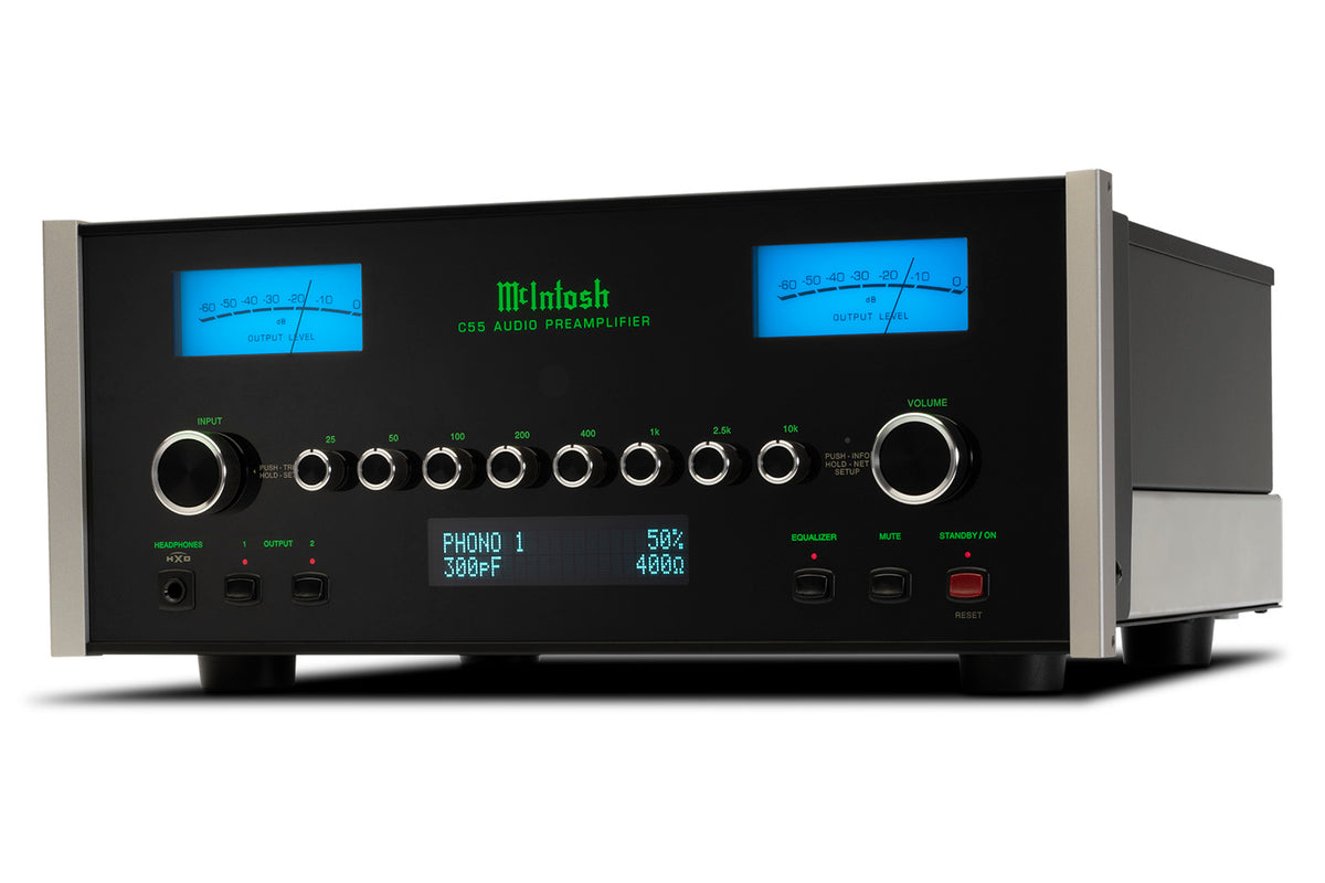 McIntosh C55 Solid-State Stereo Preamplifier, angled view