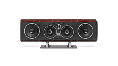 Sonus faber's Vox G3 home cinema speaker, showcasing Wenge Wood and Italian leather finishes.