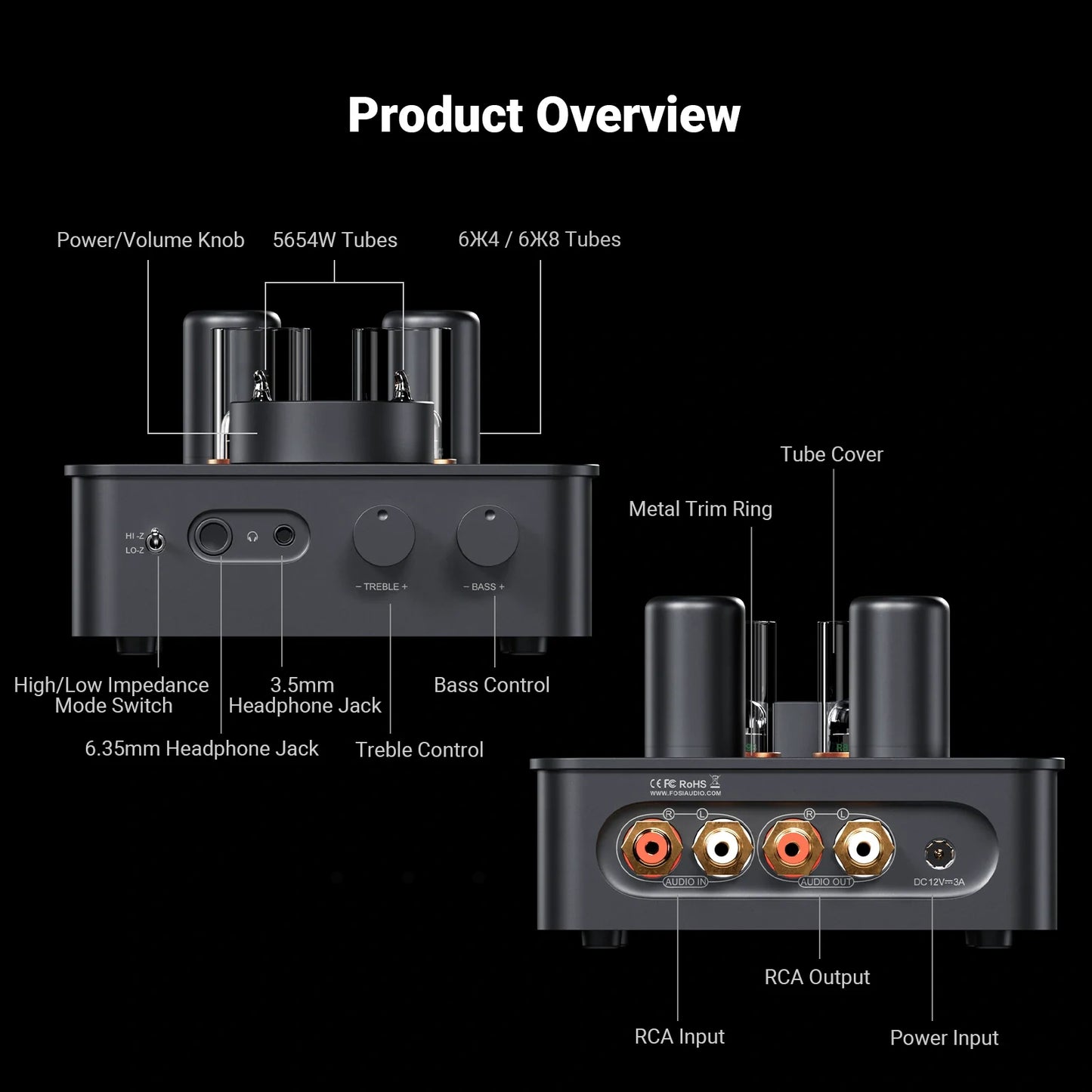 Fosi Audio GR70 - Vacuum Tube Preamp Headphone Amplifier