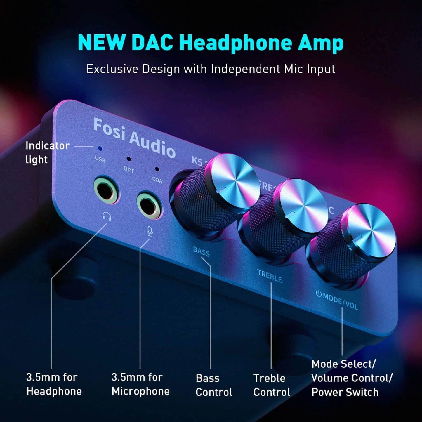 Fosi Audio K5 Pro - Mini Stereo Gaming DAC