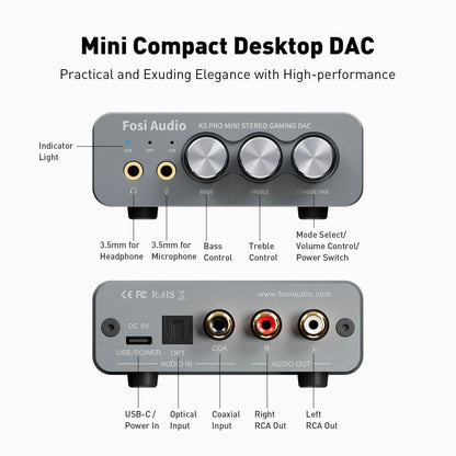 Fosi Audio K5 Pro - Mini Stereo Gaming DAC