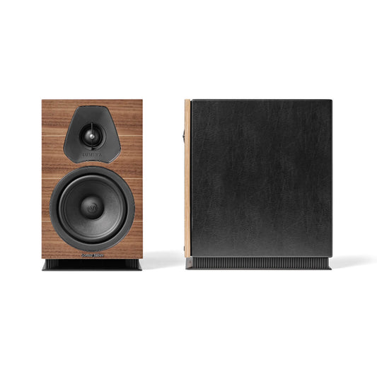 A front view of the Sonus faber Lumina II bookshelf speaker in wenge wood.