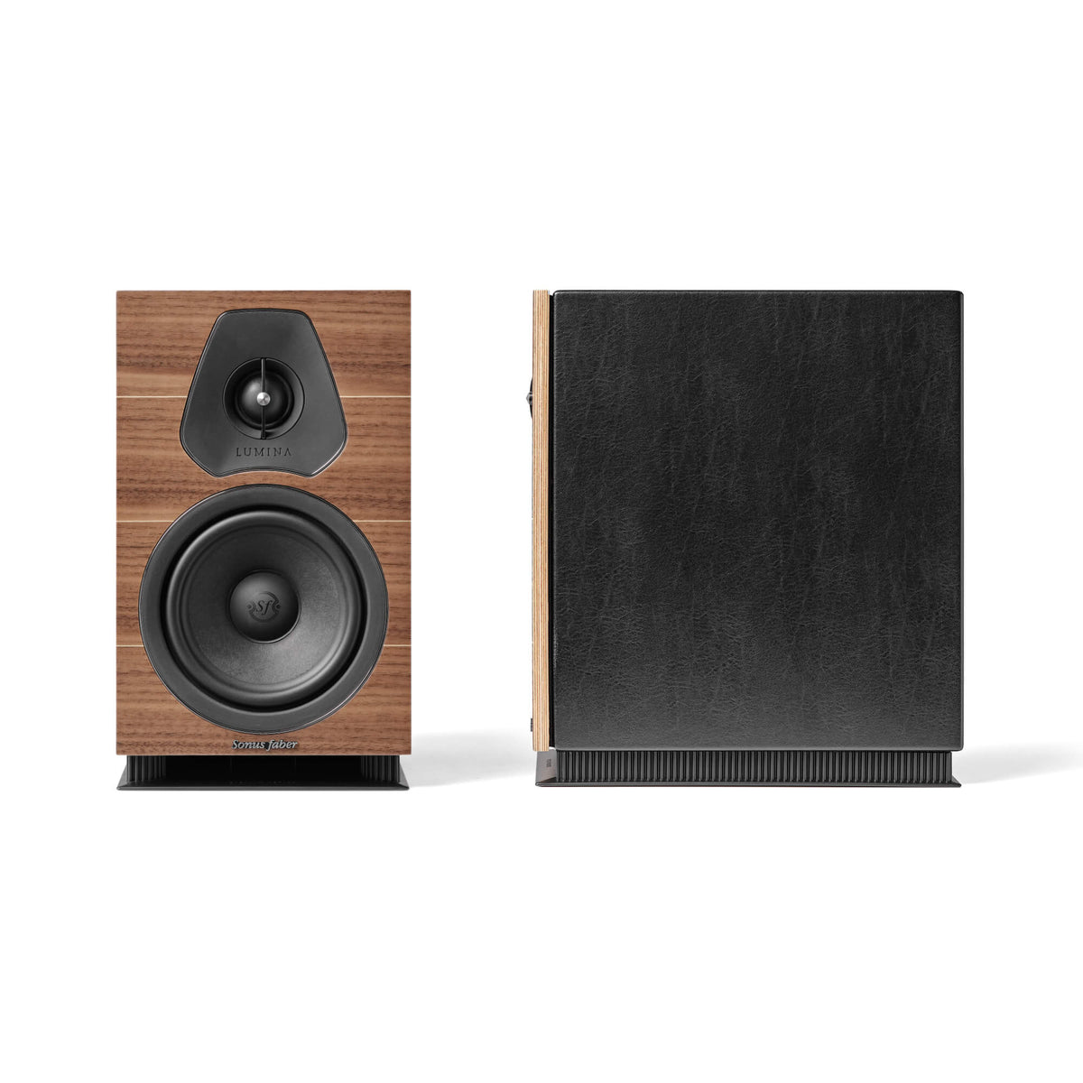 A front view of the Sonus faber Lumina II bookshelf speaker in wenge wood.