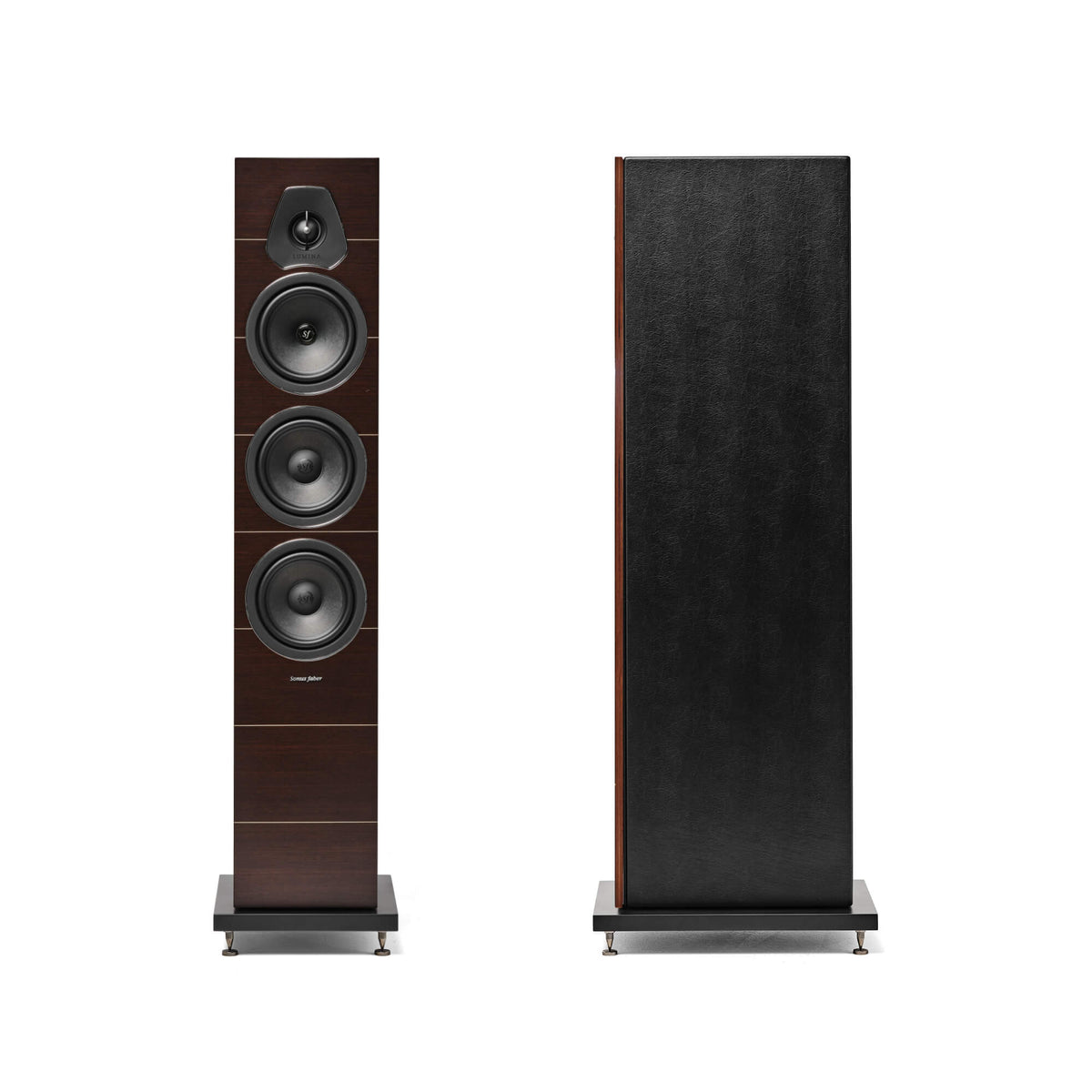 A front view of the Sonus faber Lumina III floorstanding speaker in black.