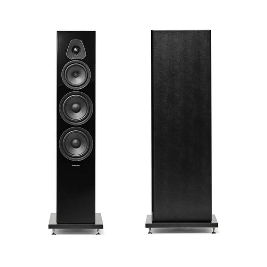 A front view of the Sonus faber Lumina Amator II bookshelf speaker with a high gloss wenge wood finish.