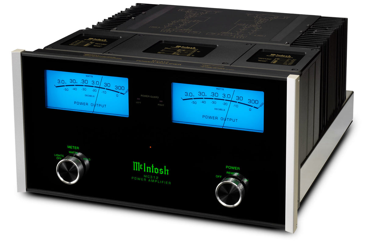 McIntosh MC312 Stereo Power Amplifier, angled view