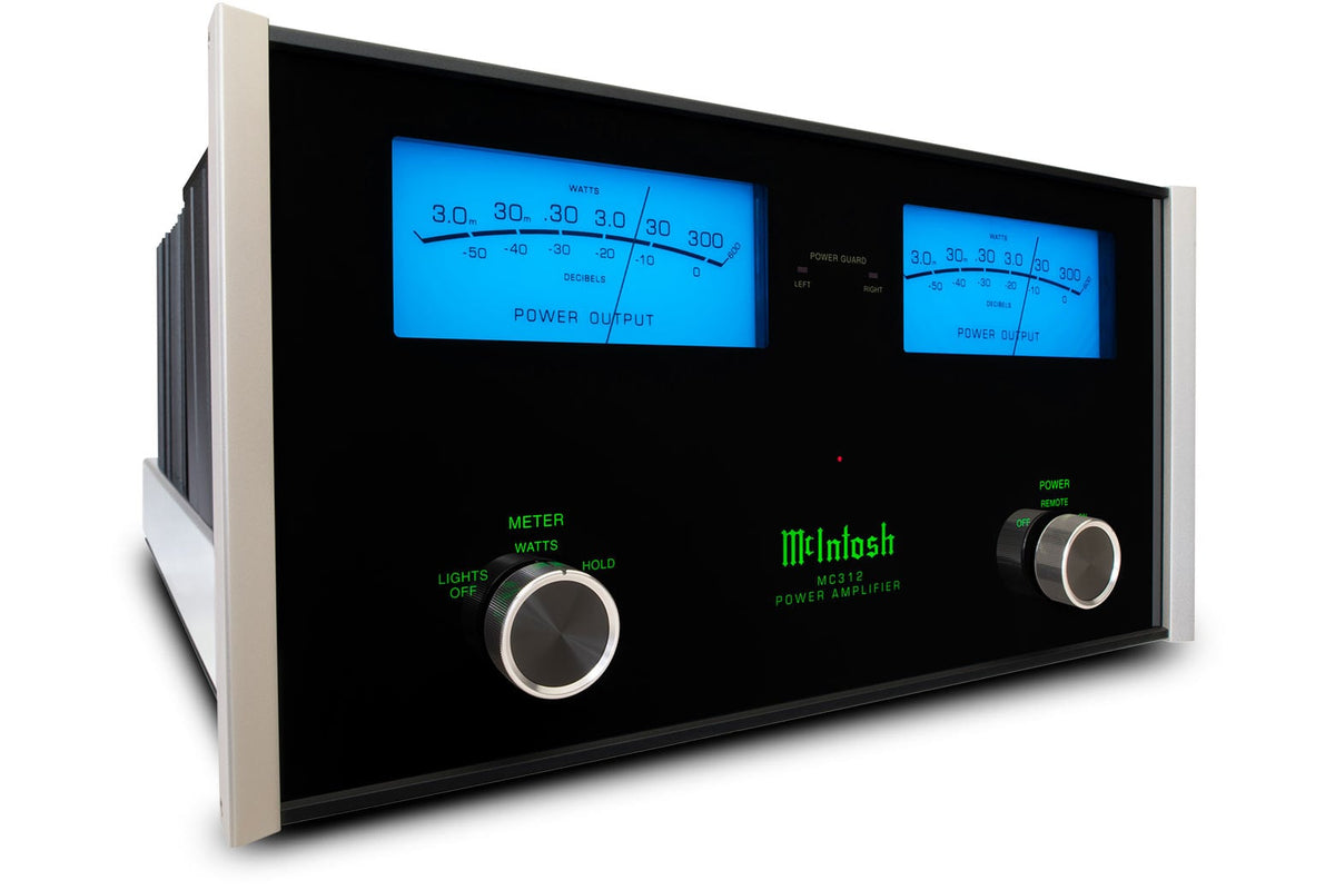 McIntosh MC312 Stereo Power Amplifier, angled view