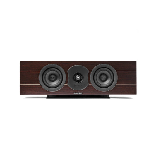 A front view of the Sonus faber Lumina Center Channel I speaker in wenge wood.