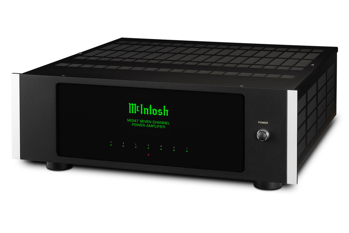 McIntosh MI347 7-Channel Power Amplifier, angled view