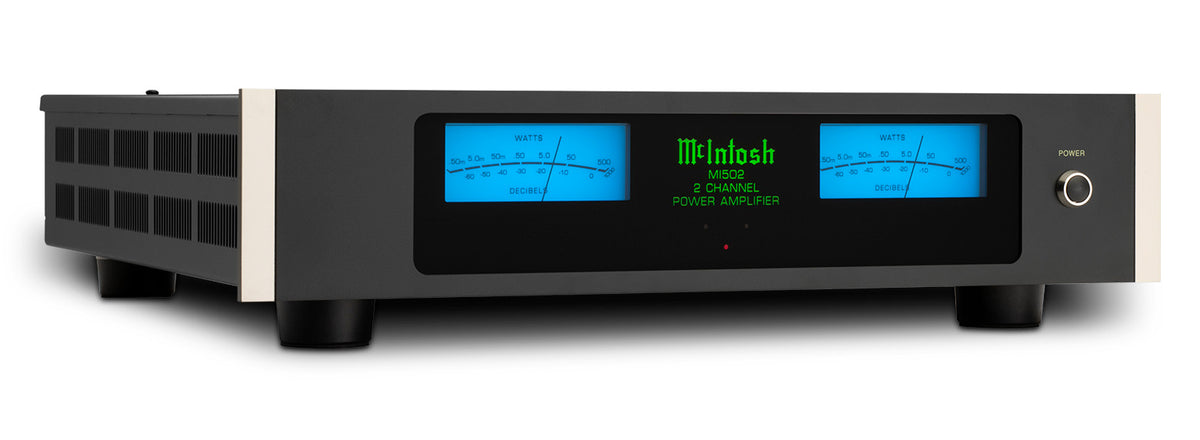 McIntosh MI502 Stereo Power Amplifier, angled view