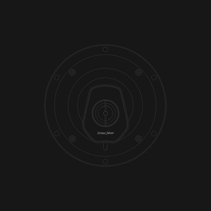 Monochromatic technical drawing of the Sonus faber Palladio PC-562 in-ceiling system, showcasing Italian craftsmanship.